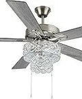 52-Inch LED Crystal Ceiling Fan With Lights, Flush Mount Chandelier Style For Dining Room, elegant glam light with K-9 crystals