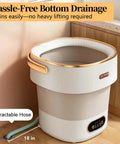 No Sweat Portable Washing Machine With Heavy Duty Spin Basket And 20 Liter Foldable Design showing detachable drain hose for easy use.