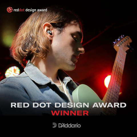 Musician wearing High Fidelity Earplugs With Two Volume Settings 12 DB And 24 DB No Batteries Needed Mechanical Ear Protection