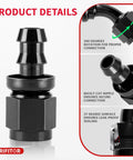 6AN Push Lock Fittings Kit With 0 Degree 45 Degree 90 Degree 180 Degree Angles, product details shown with rotation feature