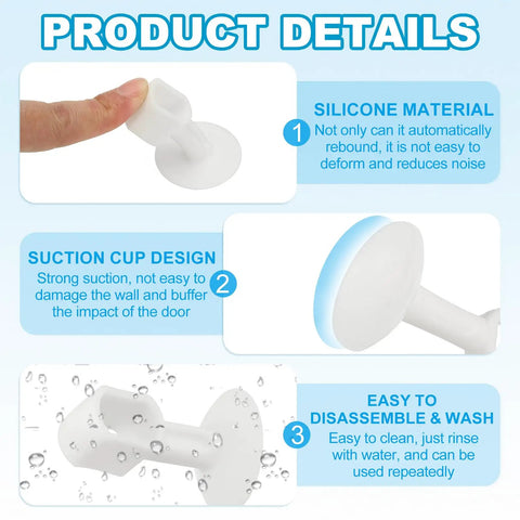 Six Pack Silicone Door Handle Stoppers With Suction Cups, Wall Protector No Drilling Anti Collision Door Bumpers, White
