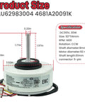 Brushless DC Inverter Fan Motor EAU62983004 4681A20091K with specifications: size 92x114mm, DC310V, 30W, 1400RPM, CCW, 5-pin.
