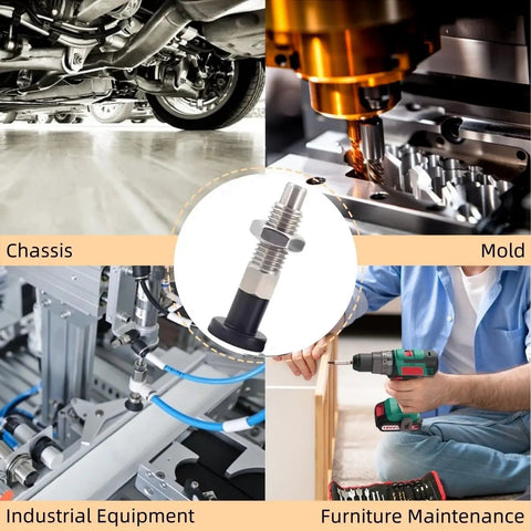 Two Pack Push Fit Ball Nose Spring Plunger M10x1.5 stainless steel locating pin displayed in industrial equipment context.