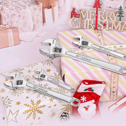 Four-Piece Adjustable Wrench Set With Wide Handle For Maximum Comfort on Christmas gifts background