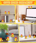 Firefighter Rubber Duck Car Ornament Kit With Hard Hat, Glasses, Gold Necklace And Fire Extinguisher DIY Assemble Squeaky, Non Toxic Silica Gel Dashboard Decor For Cars, Jeeps, Office Or Home displayed in various indoor settings.