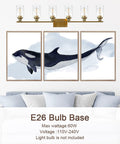 4 Light Matte Black Bathroom Vanity Light Fixture With Seeded Glass Shades above whale artwork and couch
