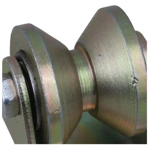 Close-up of Badass 2 Inch V Groove Steel Caster Wheel For Sliding Gate And Industrial Carts with detailed metal finish.
