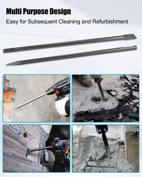 Flat And Pointed SDS Max Chisel Set 24 Inch By 1 Inch Wide For Rotary Hammers Breakers And Jackhammers in action on masonry