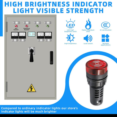 24V Red LED Flashing Buzzer Kit Ten Pack for electrical control panels with high brightness indicator and alarm light