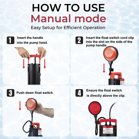 How to use Tough As Nails Automatic Submersible Sump Pump With Float Switch in manual mode setup steps.