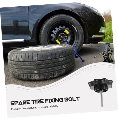 Universal Spare Tire Hardware Kit With Clamp Bolt Replacement For Cars in use, showing tire and part of a car.