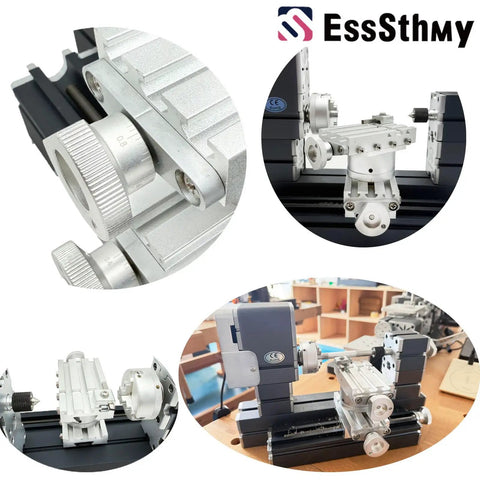 Close-up view of the 60W High Power Mini Metal Lathe Machine 12000 RPM 4 Axis Desktop Turning Tool part with detailed controls.