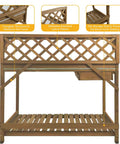 Garden Potting Bench With Metal Tabletop And Drawer Outdoor Potting Table Workstation With Storage Shelf Fir Wood Lattice Back