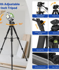 Self Leveling 360 Green Laser Level Kit with 50 Inch Tripod featuring angle adjustments and setup components in use
