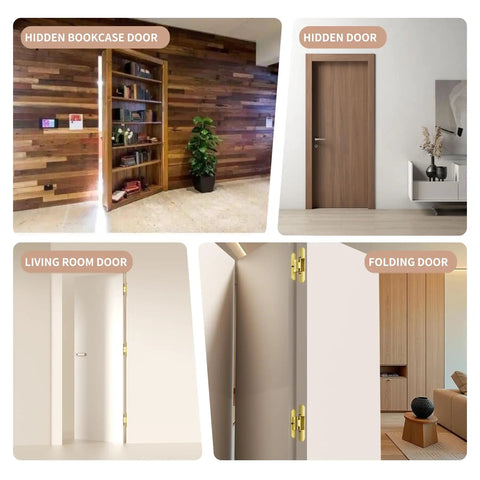 Rock Solid Heavy Duty 6 Inch Hidden Door Hinge With No Drama 3 Way Adjustment For Secret Doors shown on a hidden bookcase and door.