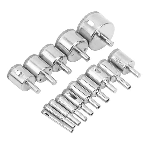 Heavy Duty 15 Piece Drill Bit Hole Saw Kit For Glass Marble Ceramic Tile And Granite Plating Coating Fast Chip Removal Water Lube Precision Boring Tools, 6-50mm bits