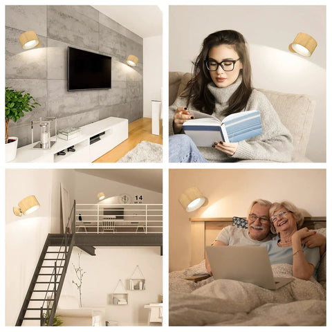 LED Sconce Wall Lamps Cordless Rechargeable Battery Powered with USB Port, in use in various room settings, modern decor.