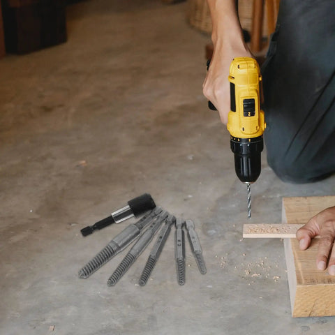 Awesome Magiclulu Steel Screw Extractor Kit With Hex Shank #1-#5 Sizes For DIY And Pro Home Repairs To Yank Out Stripped Screws And Broken Bolts Like A Champ, steel extractor bits on floor