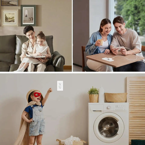 Hella Weather Resistant 20 Amp GFCI Outlet With Bright LED Indicator Plus Rugged Outdoor GFI Receptacle, child posing in front of outlet.