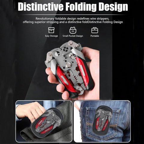 Holding 18 In 1 Foldable Wire Stripper Tool With Crimpers And Cutters, Pro Grade And DIY Ready, multifunctional tool in hand