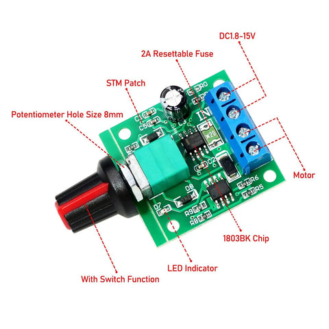 PWM Low Voltage Motor Speed Controller Kit Pack Of 3, DC 1.8V to 15V Adjustable, NE555 Circuit with speed knob and components
