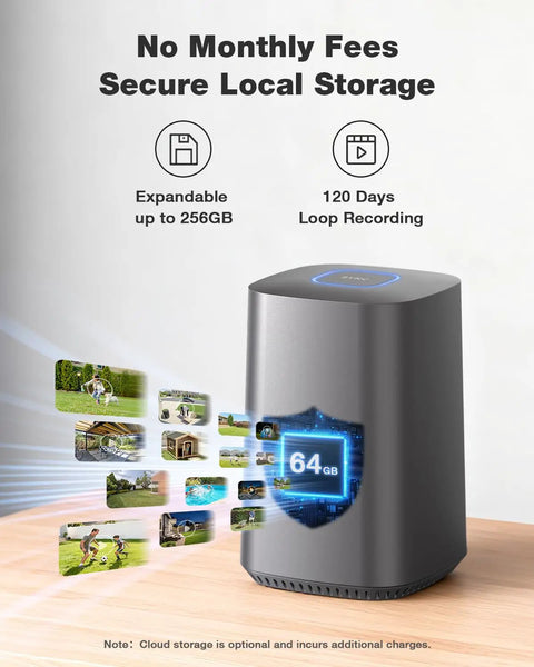 Wireless Outdoor Security Camera System 4 Camera Kit with Local Storage No Subscription, 64GB hub expandable to 256GB