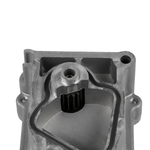 Turbo actuator housing in gray aluminum with internal passage and splined gear shaft