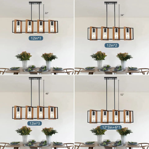 35.4 Inch Kitchen Island Lighting Dope Four Light Farmhouse Chandelier In Black Modern Pendant Lighting adjustable height view