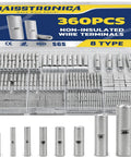 Non Insulated Butt Connectors Kit 360 Pcs For Wiring With Pure Copper AWG26-6 Wire Crimp Connectors Set, 8 Size Variety