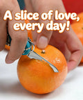 Person using 7-In-1 EDC Pocket Knife Multitool for Keychain Quick Fixes, Outdoor Gear, and Daily Tasks, Blue, Compact, High-Utility Tool to peel orange