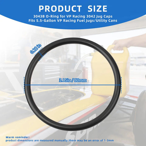 Eight Pack 3043B O Ring Kit For Fuel Jug Caps With Leak Proof Seal Compatible With 3042 Utility Jug Caps shown with dimensions