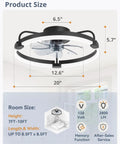 Ceiling Fan With Lights And Remote And App Control 20 Inch Low Profile Flush Mount Fandelier in black with LED light.