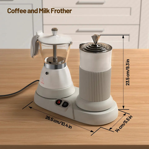 Straight Fire Game Changer Electric Espresso Machine With Fast Steam Milk Frother Two In One on wooden countertop.