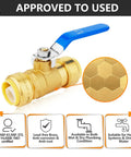 Two Pack Three Quarter Inch Push Fit Ball Valve Full Port Shut Off For Hot And Cold Water Includes Disconnect Clip, brass construction