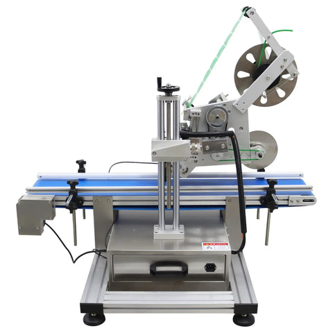 Automatic Desktop Conveyor Labeler 110V Works Like A Charm For Crisp Flat Applications 25-50 Pcs Per Min Handles 4-16Cm Cylinders with smooth glide roller.