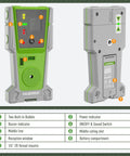 Laser Level Receiver With Pulse Mode For All Pro And Everyday Laser Levels, A Real Workhorse, Accurate Plus Or Minus One Seventeenth Inch, Up To 200 Ft Range, Green And Red Beams, Two Sided LED Prompt, Magnetic Mount, And Clamp Included, front and back view