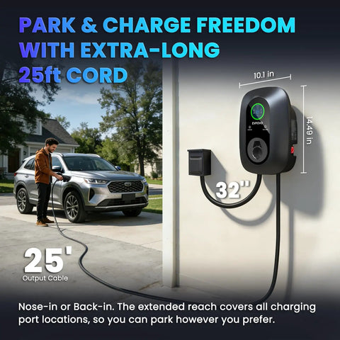 Beefy 48 Amp Level 2 EV Charger With J1772 Plug, 11.5 kW 240V Fast Home Charging Station, 25 Ft Cable shown installed outdoors