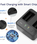 Compact Dual Port 72W Fast Charger Hub for Mini Drone Batteries with LCD Screen and USB C Output, dual slots, close-up