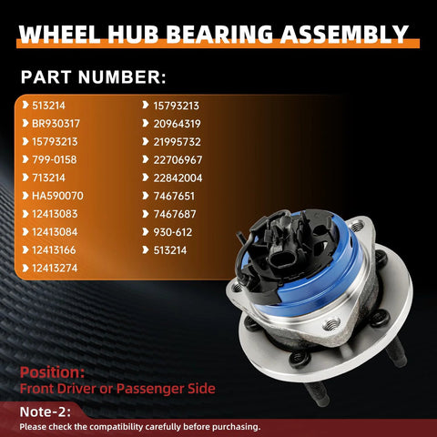 Front Wheel Hub Bearing Assembly Fits Malibu 2004-2012, HHR 2008-2010, Saturn Aura 2007-2009, Pontiac G6 2005-2010, 5-Lug With ABS, BR930317