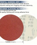 Six Inch Hook And Loop Sanding Discs 10 Pack 60 To 600 Grit Aluminum Oxide Heavy Duty Sandpaper For Wood Metal Smooth Finish with grit details.