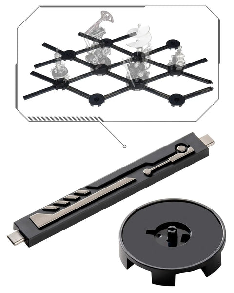 Electric Connector Add-On For Mechmix Series 3D Puzzle Mechanical Model Kit Expand Base In Six Directions With One Power Line To Link Parts And Create A Cohesive Steampunk Scene For Collectors, black connector and base pieces