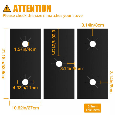 Image showing dimensions of Three Pack Extra Long 32 Inch Stove Burner Covers For Gas Range Half Millimeter Thick Reusable Nonstick Washable Heat Resistant Protectors.