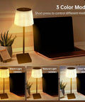 Cordless Rechargeable Table Lamp With USB Charging, Touch Dimmer, 3 Color Modes, Black Finish in living room setup