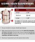 Sizing guide for Bridle Leather Work Suspenders Built To Last Fully Adjustable And Made In USA Heavy Duty Spring Clips Snap On And Off