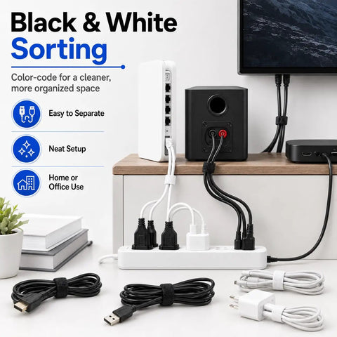 70 Pack Reusable Hook And Loop Cable Ties In Black And White For Easy Cable Management Across Electronics Computers And TV Cables