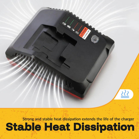 Heavy Duty 18V Battery Charger With 3.0A No Sweat Fast Charging For All Porter Cable 18 Volt Cordless Power Tools featuring stable heat dissipation design.