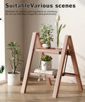 Compact 2 Step Stool Foldable Aluminum Ladder For Home And Garage, Ultra Lightweight Portable Step Ladder, Folds To A Slim 1.9 Inch Profile, Opens In A Snap, No Assembly, 6.2 Lb Net Weight, Easy Storage And Grab And Go Transport. Pink 2-step aluminum ladder with plants indoors.