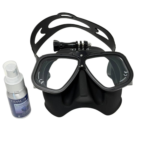 Low Volume Freedive Mask With Action Camera Mount For Spearfishing Freediving Snorkeling And Scuba Diving Pro Grade Anti Fog Tech With Pre Attached Film And Reef Safe Spray Black Frame Clear Lens