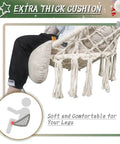 Cozy Macrame Hammock Chair With Thick Comfy Cushion And Hanging Hardware Kit Bohemian Cotton Rope Swing Beige Lounger