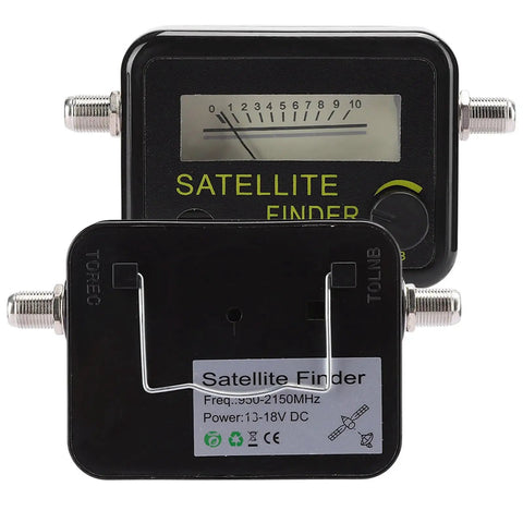 Front and back view of Portable Satellite Signal Strength Finder Pro with clear digital screen for DirecTV dish alignment.